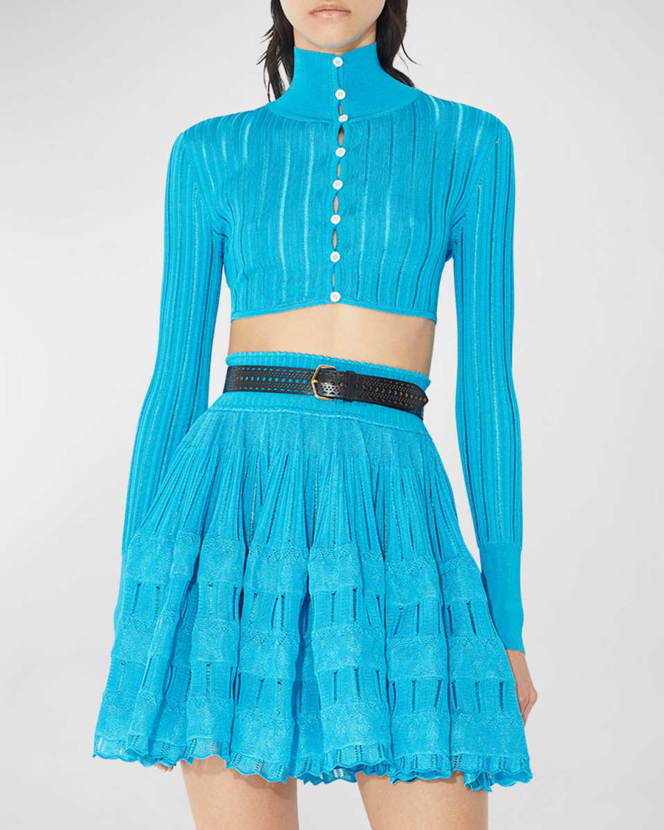 Cropped Crino Button-Front Cardigan Top